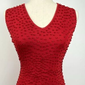 Jenny B By Bagutti Womens Red Beaded Blouse Size Medium Sleeveless Top